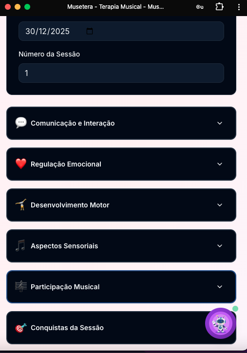 Tela Evolução do sistema MuseTera